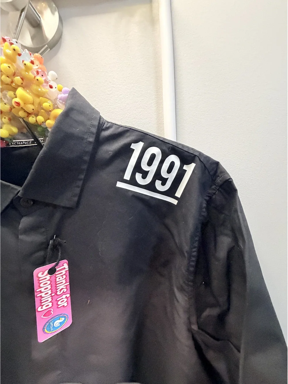 Armani Exchange Black and White Long Sleeve Shirt with 1991 Print - Picture 4 of 9